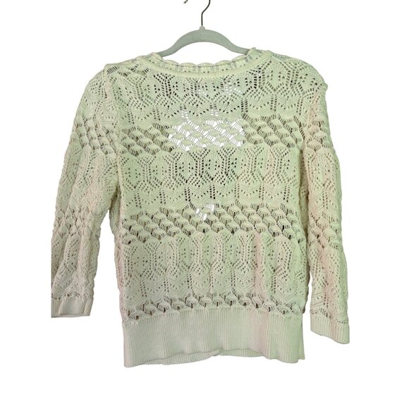 Kenar Womens Open Knit Ivory Cardigan Sweater Cotton Button Front - Picture 2 of 8